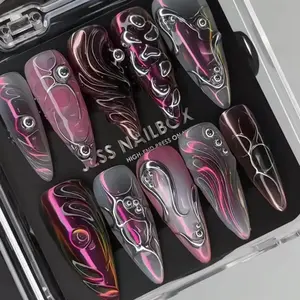 Hottie-Exclusive Y2K Tech Metallic Dark-Style Handmade Press-On Nails