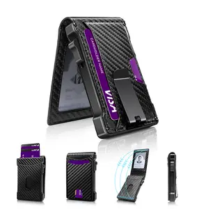 MNGARISTA Wallet for Men,Slim Minimalist Bifold Wallet with RFID Blocking,Pop-Up Credit Card Holder with ID Window & Money Clip,Magnetic Flip Metal Wallet for 10-12 Cards,Gifts for Men-Carbon Fiber