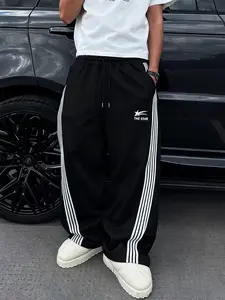 Men's Fashion Street Style Classic Color Sports Pants, Side Lines Dynamic Design, Simple Star Print, Comfortable Versatile Fit