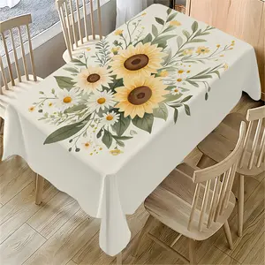 1 piece sunflower tablecloth - vibrant floral design, rectangular polyester tablecloth, suitable for decoration in restaurants, kitchens, or living rooms, machine made, easy to clean, Outdoor Dining Table, Picnic Table Cover