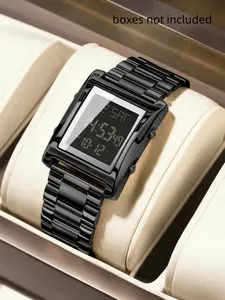 CAREKISO Original LED Casual Fashion Men's Watch Waterproof Calendar Alarm Clock Men's Watch Rectangular Stainless Steel Electronic Men's Watch Digital Wristwatch Modern Waterproof Watch Gift Preferred