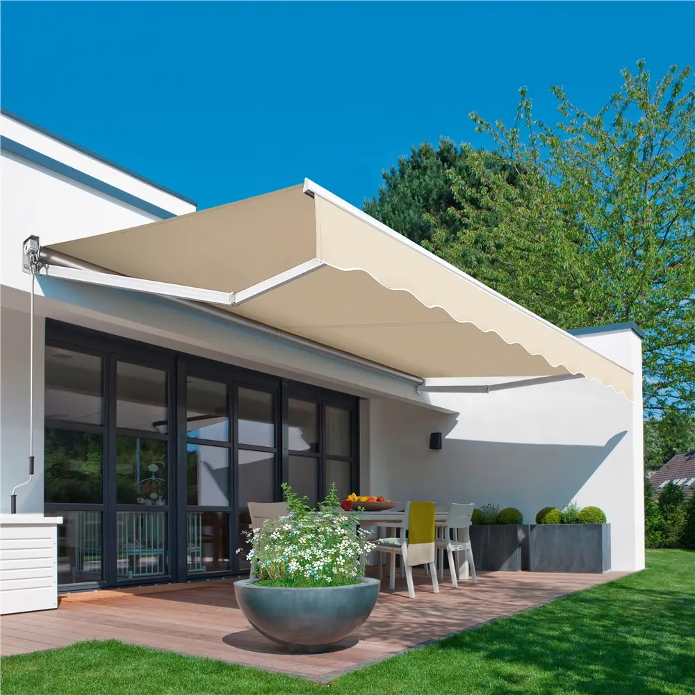 Yaheetech  10′ × 8′ Retractable Awning, Manual Adjustable Patio Awning with PU Coating and Hand Crank For Deck, Balcony, Yard