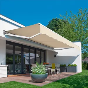 Yaheetech  10′ × 8′ Retractable Awning, Manual Adjustable Patio Awning with PU Coating and Hand Crank For Deck, Balcony, Yard