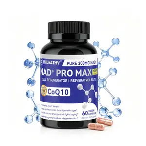 HIILEATHY NAD+ Pro Max | High Potency 300mg NAD+, CoQ10 & Resveratrol Supplement with Black Pepper Extract | Energy, Focus & Cardiovascular Wellness Support | 60 Veggie Capsules | Made in USA