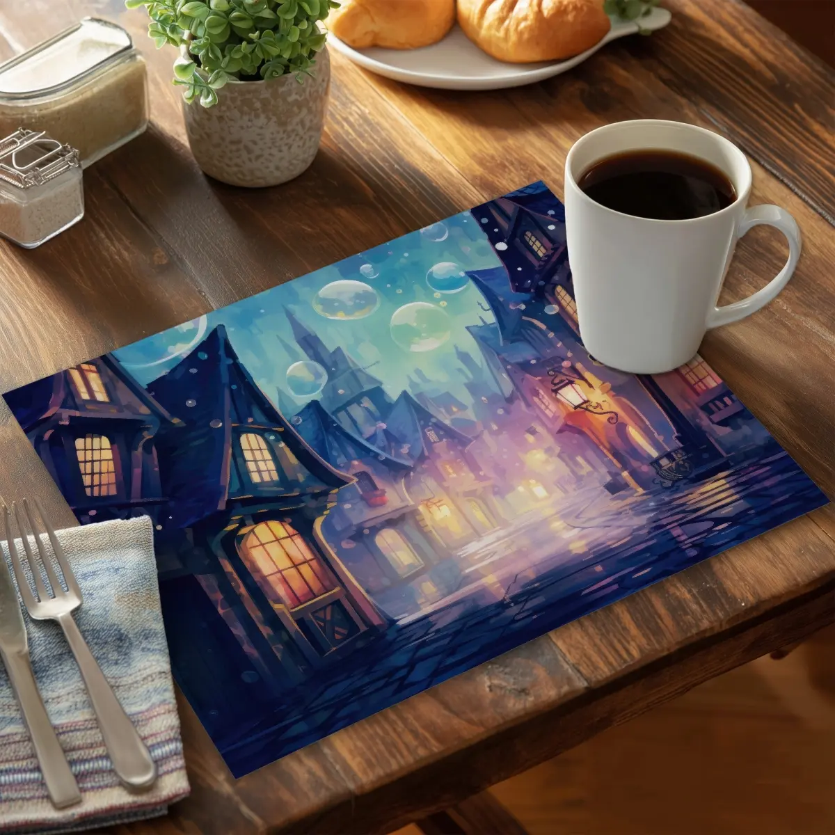 MWW CPPM1418JUIQEH Durable Yellow Polyester 14x18 in Rectangle Placemat - Easy Clean Kitchen Tableware for Family Meals, Vibrant Cheerful Atmosphere Dining Area