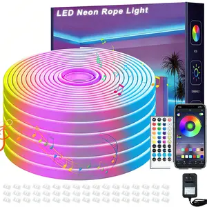 RGB Color-Changing LED Strip Light, 24V Music Sync App/Remote Control DIY Rope Light, IP67 Waterproof Gaming, Ambient Backlight for TV, Computer, Bedroom & Living Room, Decorative Neon Accent Light, Smart LED Lighting, Great Gift