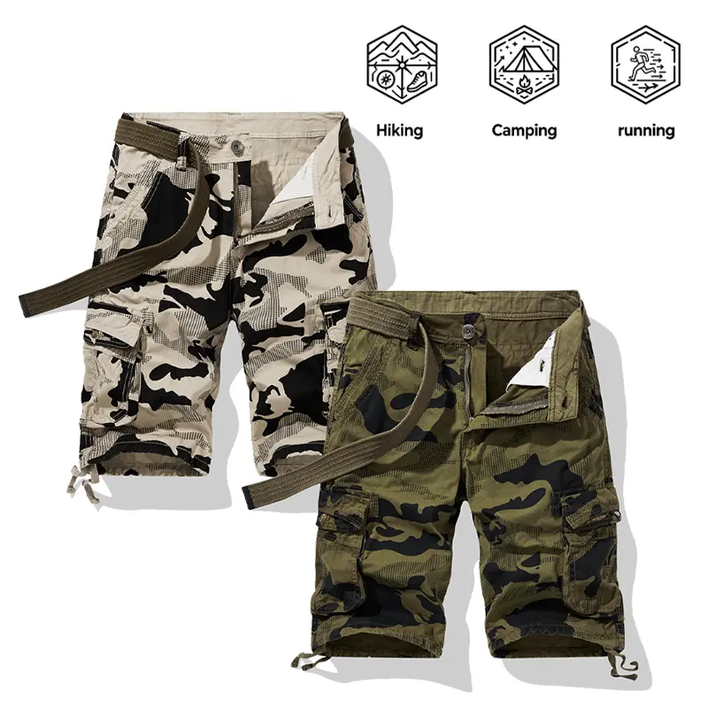 2 Pack Men's Camo Cargo Shorts  Multi Pockets Drawstring Hem Hiking Camping Running Outdoor Casual Summer Shorts casual cargo short Versatile breathable men'sbottoms solid daily wear men