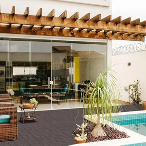 Plastic Interlocking Deck Tiles, 9/27/36 Pack Outdoor Patio Flooring, 12"x12" Interlocking Decking Tile Outdoor All Weather Use, Waterproof Patio Pavers for Pool Balcony Backyard Porch, Dark Grey Durable Pvc Construction Durable Pvc Material