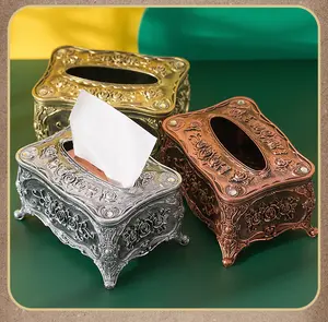 1pcs European Retro Creative Light Luxury Tissue Box Home Living Room Desktop Paper Box Suitable for Home Bathroom Tissue Storage Gold jewelry organizer