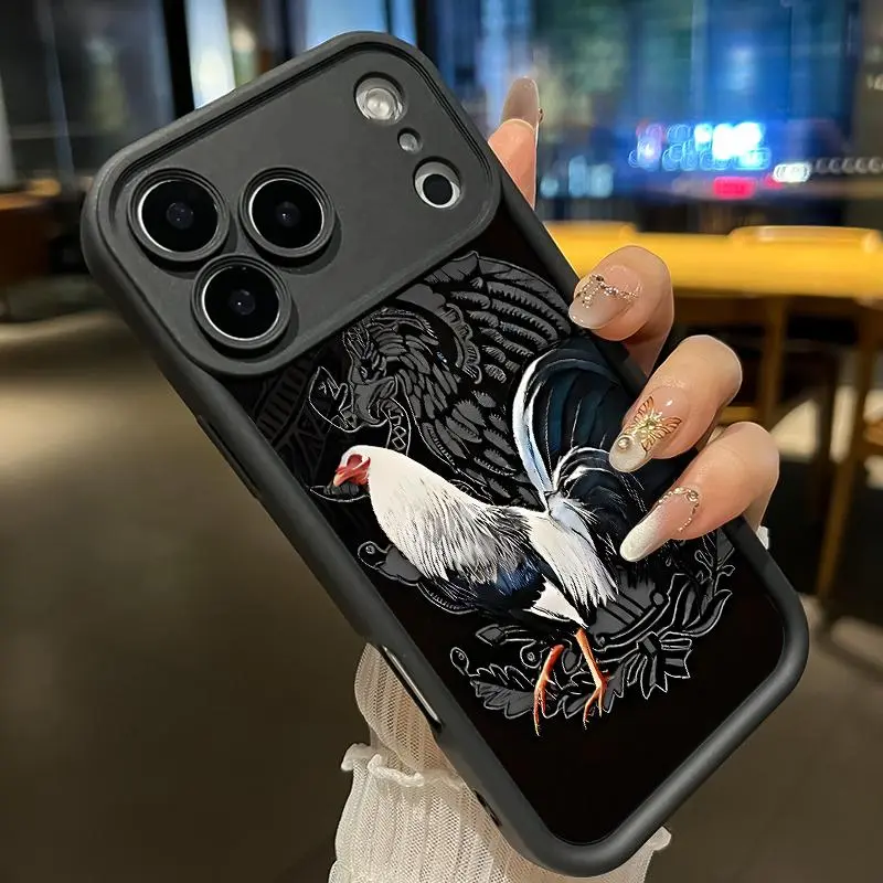 Majestic Rooster Birds Cellphone Case, All-Coverage Shockproof Soft TPU Straight Edge Casing with Camera Guard, Anti-Drop, Rugged, Durable Accessory for iPhone 17/16/15/14/13/12 Pro Max (for Boys)