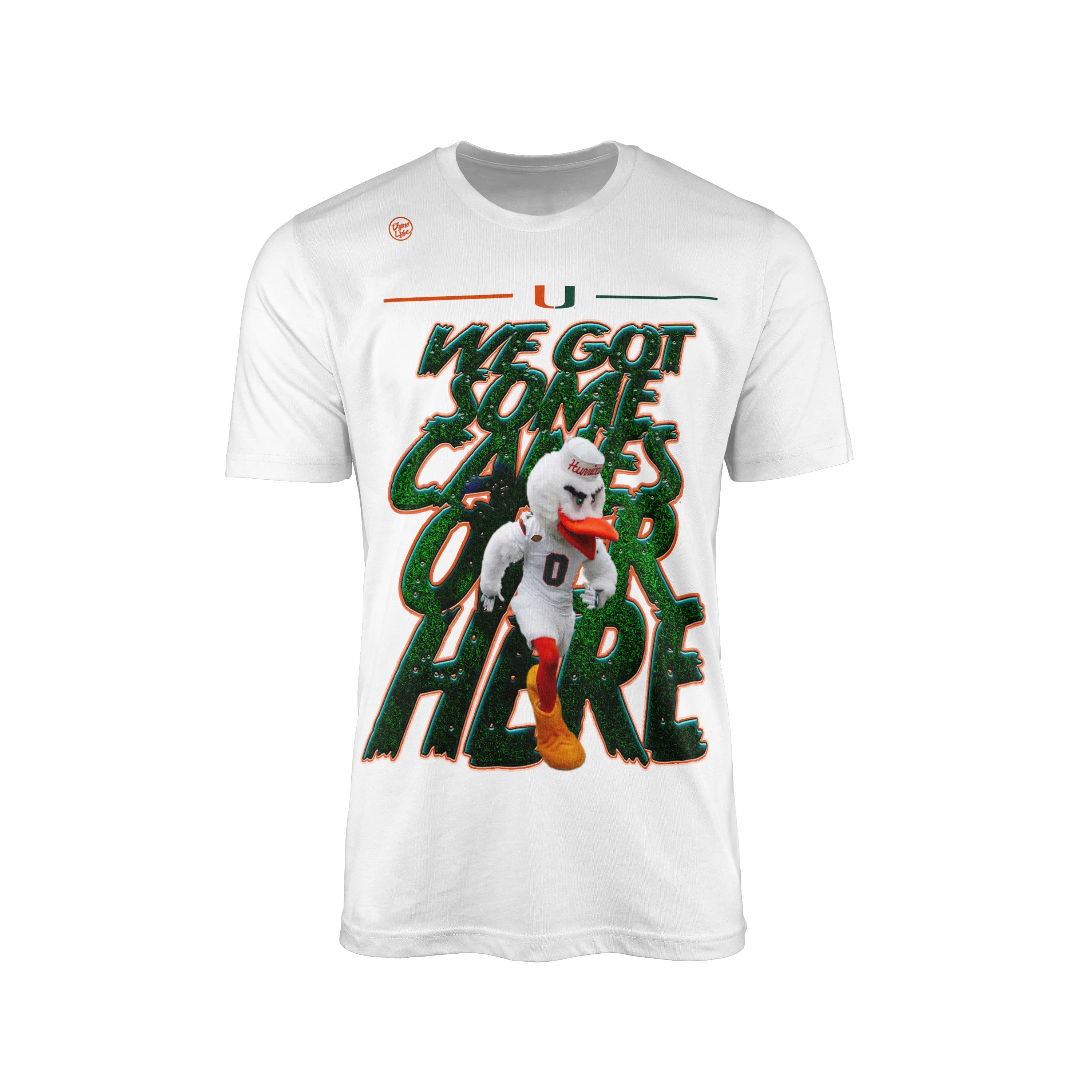 Miami Hurricanes Men's Short-Sleeve Round Neck Mascot Print Casual T-Shirt, Menswear Tee, Men's Print Shortsleeve Clothes