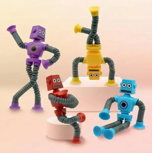 4pcs Stretchy Robot/Monkey Toys with Telescopic Arms - Sensory Birthday, Christmas, Easter Party Favors - Durable Plastic Construction for Toddlers, Kids Boys & Girls
