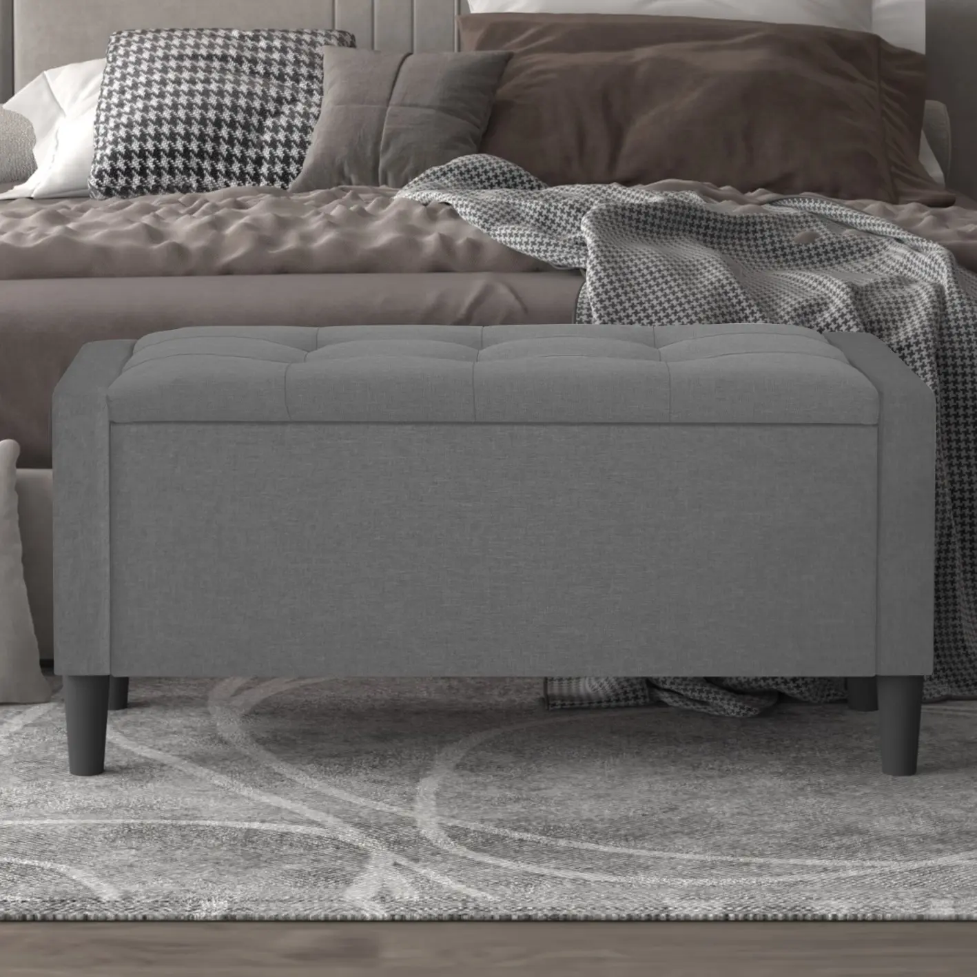 Favorer Braylen Button Tufted Upholstered Flip Top Storage Bench - Classic Small Living Room Furniture, Fabric Ottoman with Foam Cover, Durable Construction, Versatile Sizing & Colors, Concealed Compartment, Assembly Required, Tufted Upholstered Ottoman