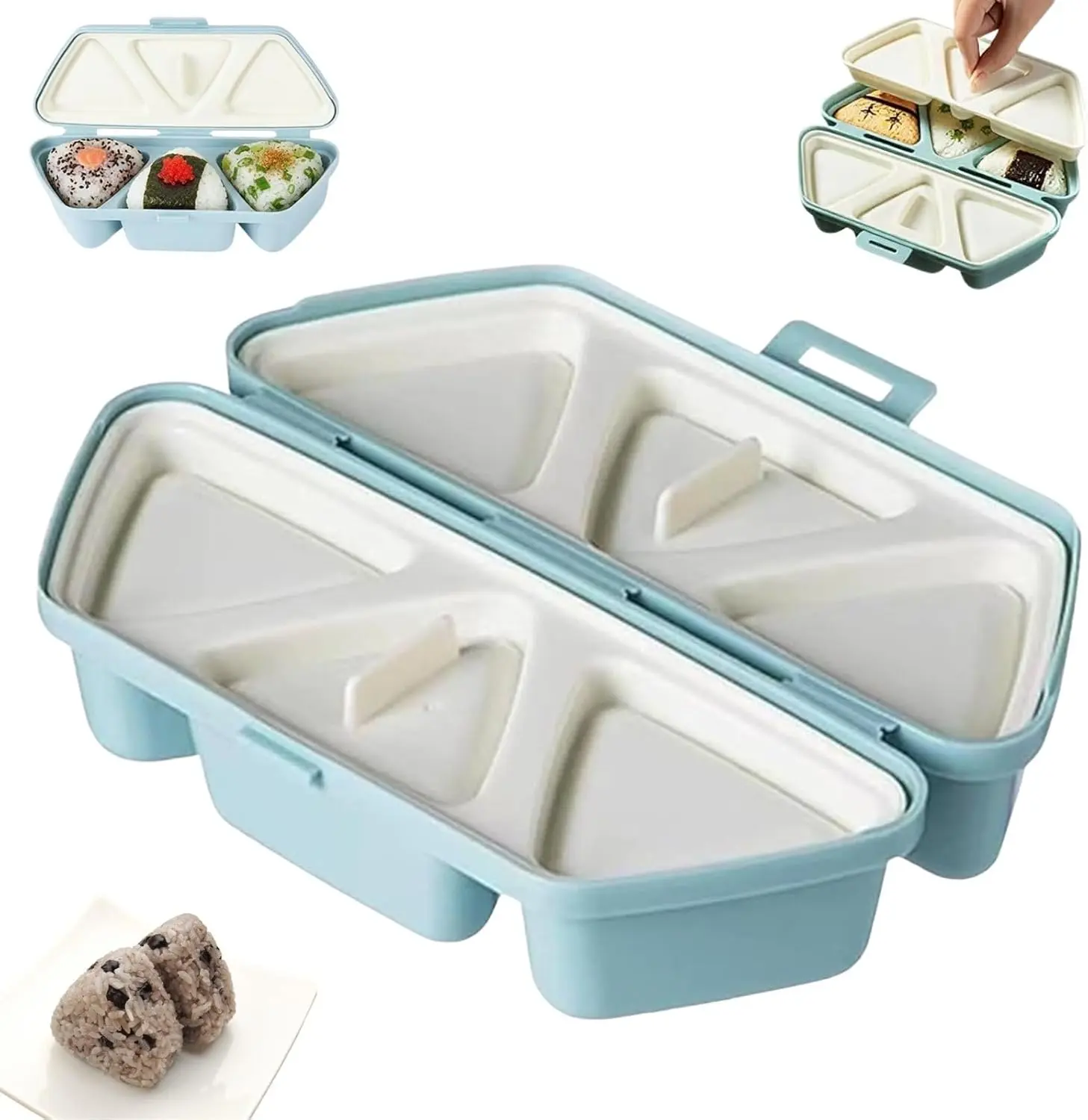 NO BRANDE 6 in 1 Onigiri Mold, 6-Cavity Triangle Sushi Rice Ball Press Maker, Non-Stick Kitchen Utensils Kit for Beginners, Foldable Compact Kitchen Tool, Nonstick Kitchen Utensils