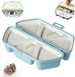 NO BRANDE 6 in 1 Onigiri Mold, 6-Cavity Triangle Sushi Rice Ball Press Maker, Non-Stick Kitchen Utensils Kit for Beginners, Foldable Compact Kitchen Tool