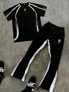 Men's Letter Print Tee & Pants Pyjama Two-piece Set, Regular Fit Casual Comfy Round Neck Short Sleeve T-shirt & Trousers PJ Set, Men's Sleepwear Pajama Set for Summer