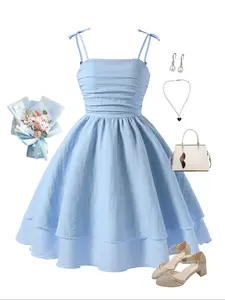 Girl's Plain Ribbed Tank Dress, Solid Color Dress, Cute Sleeveless A Line Dress for Party Holiday Wedding Guest, Kids Summer Clothes