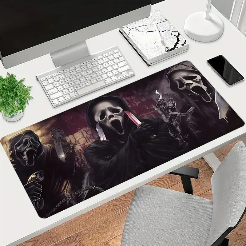 1pc Horror Ghost Face Killer Large Gaming Mouse Pad, Mousepad, Extended XXL Desk Mat, Stitched Edge, Non-Slip Rubber Base, Ideal for Horror Fans, Gamers and Spooky Aesthetic Desk Decor
