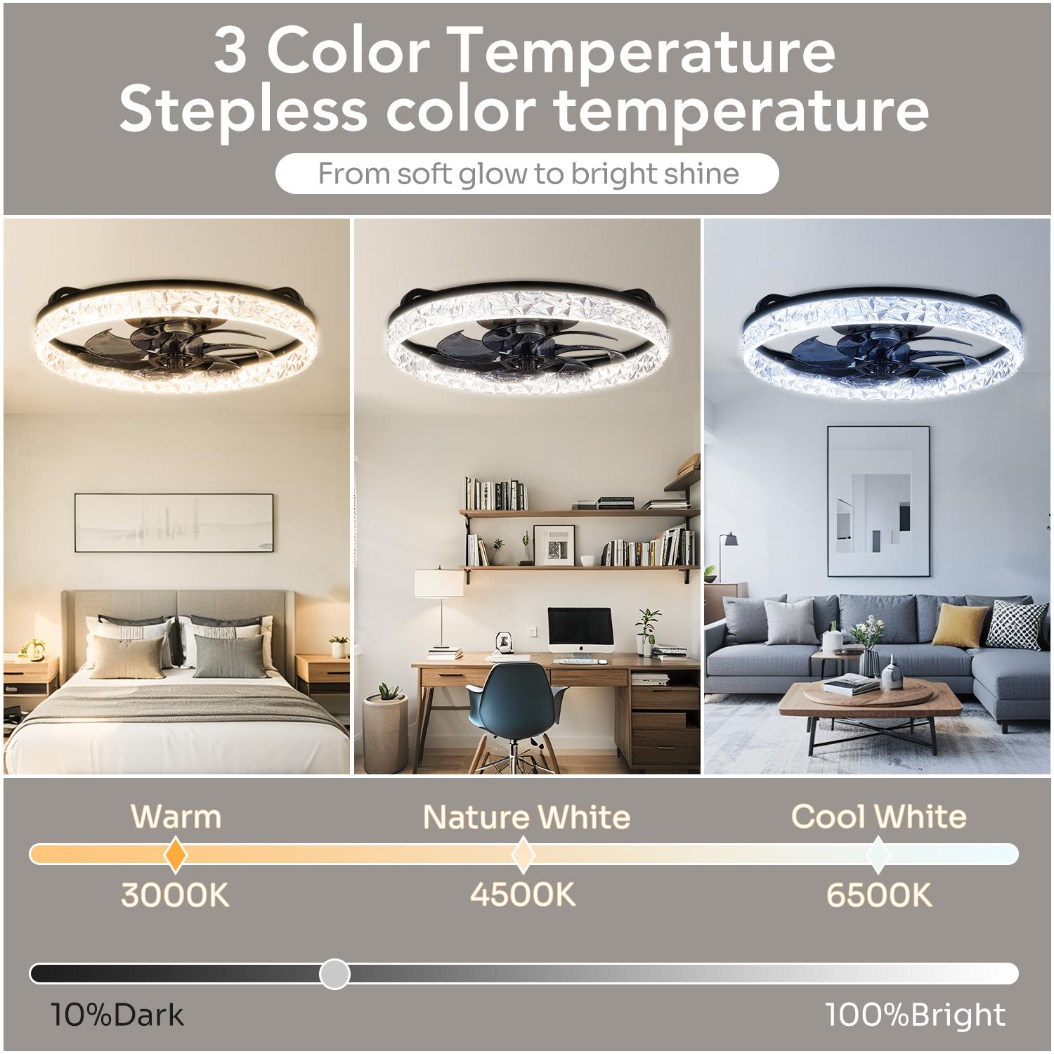 GALENTAL Cristais Multifunctional Ceiling Fan with Light, Remote Control/APP, 6 Wind Speeds, Timing Function, Reversible DC Motor, Adjustable Brightness & 3 Color Temperatures, Low Noise for Living Room, Bedroom, Study, Summervibes