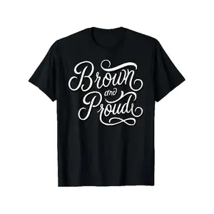Men's Brown And Proud Latino Mexican Raza Chicano Oldies Print T-Shirt, Shortleeve Round Neck, Soft Breathable Comfortable Material, Casual Streetwear Black Crew Neck Menswear Top