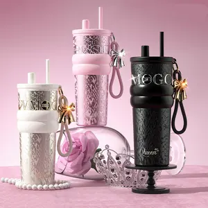 24oz Insulated Leak Resistant Tumbler With Handle & Flip-Top Straw, Vacuum Stainless Steel Travel Mug, Leak-Proof Cup Holder Compatible, Non-Slip Rubber Base For Hot/Cold Drinks, Reusable Coffee Cup, Perfect Christmas & Valentine's Gift