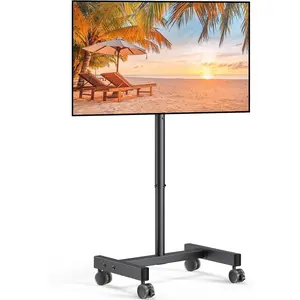 Rolling TV Stand, Mobile TV Stand on Wheels for 13-50 inch TVs with Height Adjustment & 30° Tilt, Portable TV Cart with Wheels Holds 44lbs, Max VESA 200x200mm