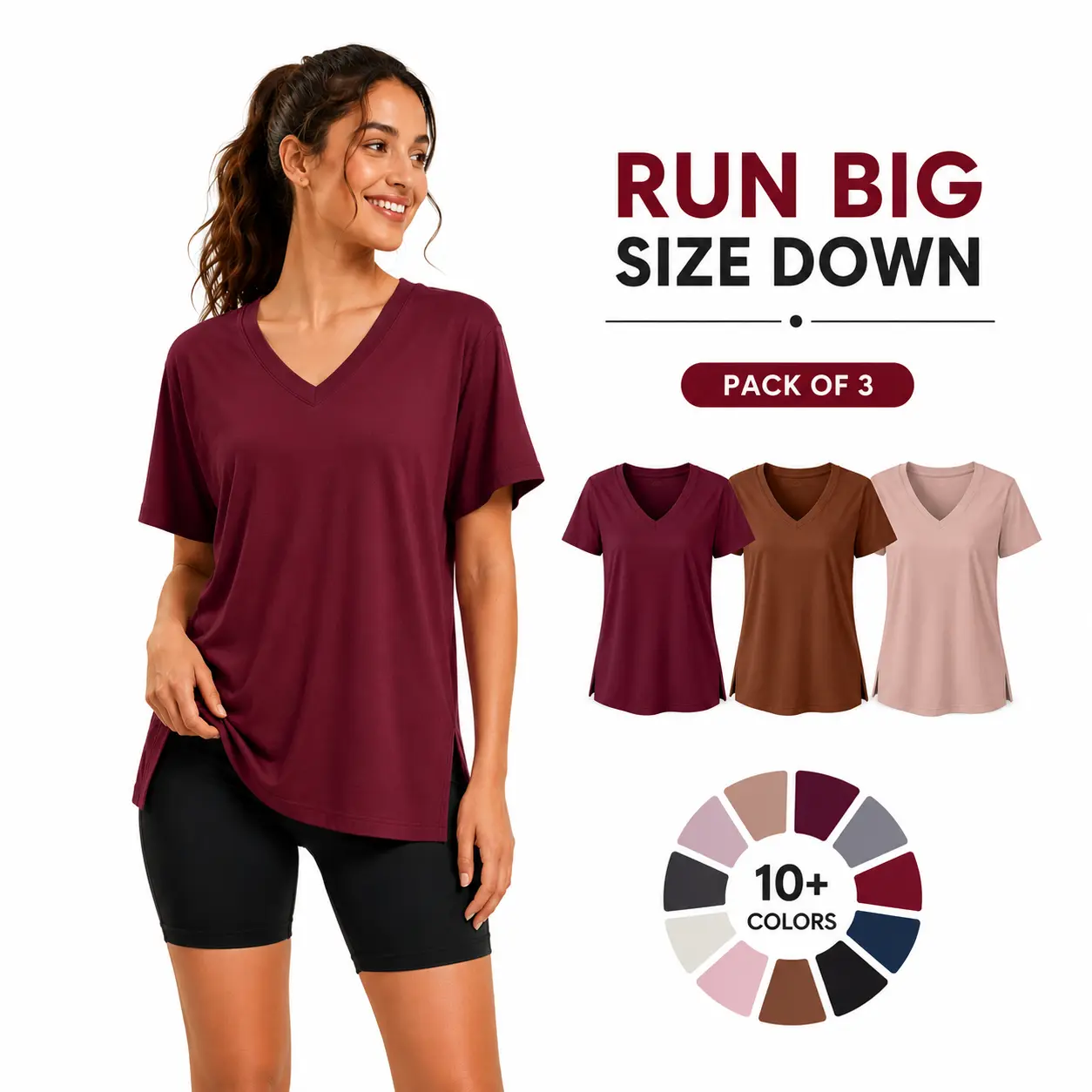 Loose Fit – Size Down for Best Fit | Women’s Plus Size V-Neck T-Shirts 3 Pack – Short Sleeve Casual Tops, Lightweight Breathable Basic Tees