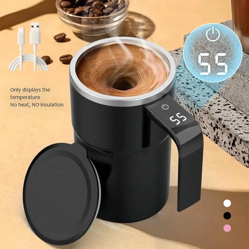 380ml/12.85oz Automatic Magnetic Stirring Coffee Cup, Rechargeable Electric Coffee Mug, Digital Display Personal Coffee Cup, Gifts for Family Friend