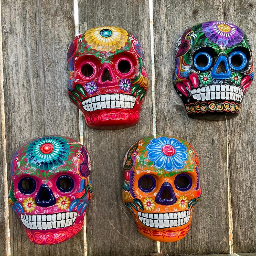 Hand-Painted Xalitla Clay Hollow Sugar Skull Skeleton Mask - Folk Mask Design, Festival Party Supplies, Wall Decor, Collectibles, Home Accessory, Home Supplies