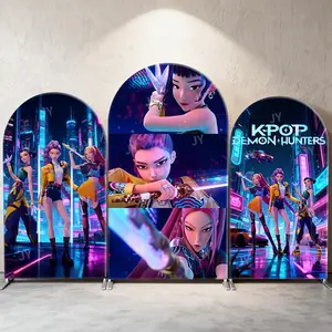Cyber Girl Group Cyber City Arch Backdrop Cover for Gaming and Birthday Party Room Decor Banner