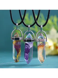A total of 20-piece hexagonal crystal pendant necklaces, Decorative necklace, crystal chakra stone bullet-shaped pendants paired with adjustable chains, DIY necklace, earring, keychain jewelry making supplies, 10 pendants + 10 chains