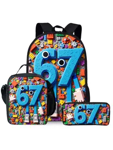 The Building Blocks 67 digital print backpack for school three-piece set includes a lunch bag and a pencil case School Backpacks