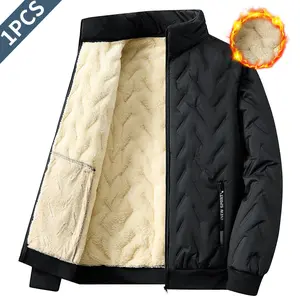 Men's Sherpa Lined Thick Plain Long-Sleeve Pull-On Jacket Coats - Winter Warm, Stand Collar, Full Zipper, Windproof Outer Layer, Side Pockets, Stretch Cuffs & Hem, Loose Fit, Classic Solid Color, Mensfashion Casual Outing Top