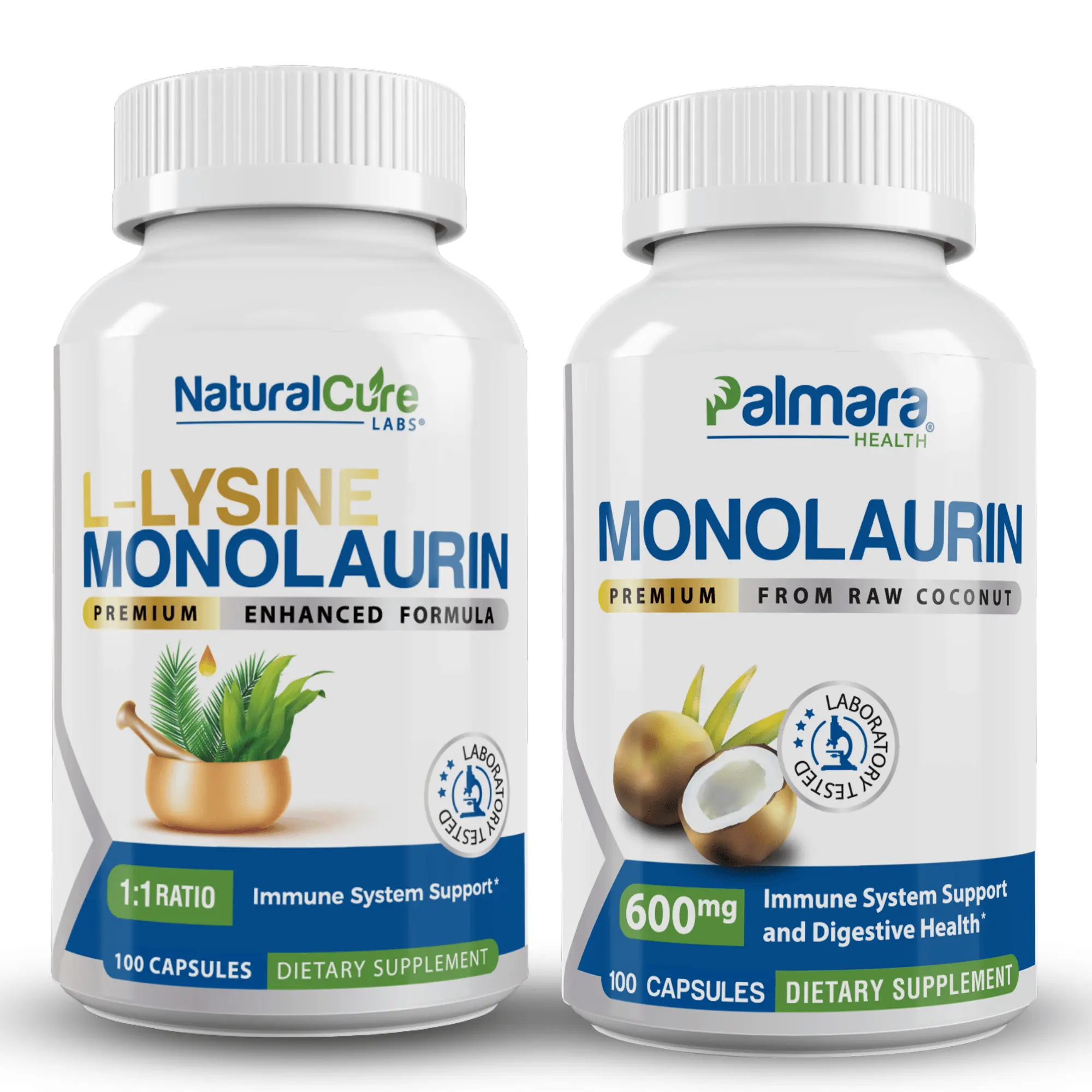 L-Lysine with Monolaurin & Premium Monolaurin 600mg – #1 Combo for Immune Strength and Digestive Health