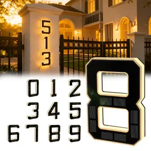 Solar Illuminated 9 Inch LED Address Signs, Waterproof Outdoor House Numbers for Home Exterior Modern Personalized Plaque Decor
