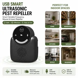 USB Smart Variable Frequency Ultrasonic Multifunctional Mouse and Insect Repeller, Household Pest Control Device for Warehouse, Home, Kitchen, Garage, Office, Basement & Indoor Pest Prevention