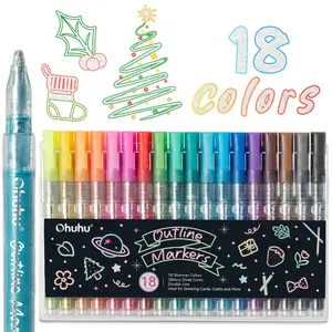 Ohuhu Glitter Markers: 18 Outline Markers - Shimmer Glitter Metallic Double Line Drawing Pens for Adults Beginners Fun Crafts Art Supplies Gifts for Greeting Cards Glass Rock Plastic - Ohuhu Stocking Stuffers for Teen Girl