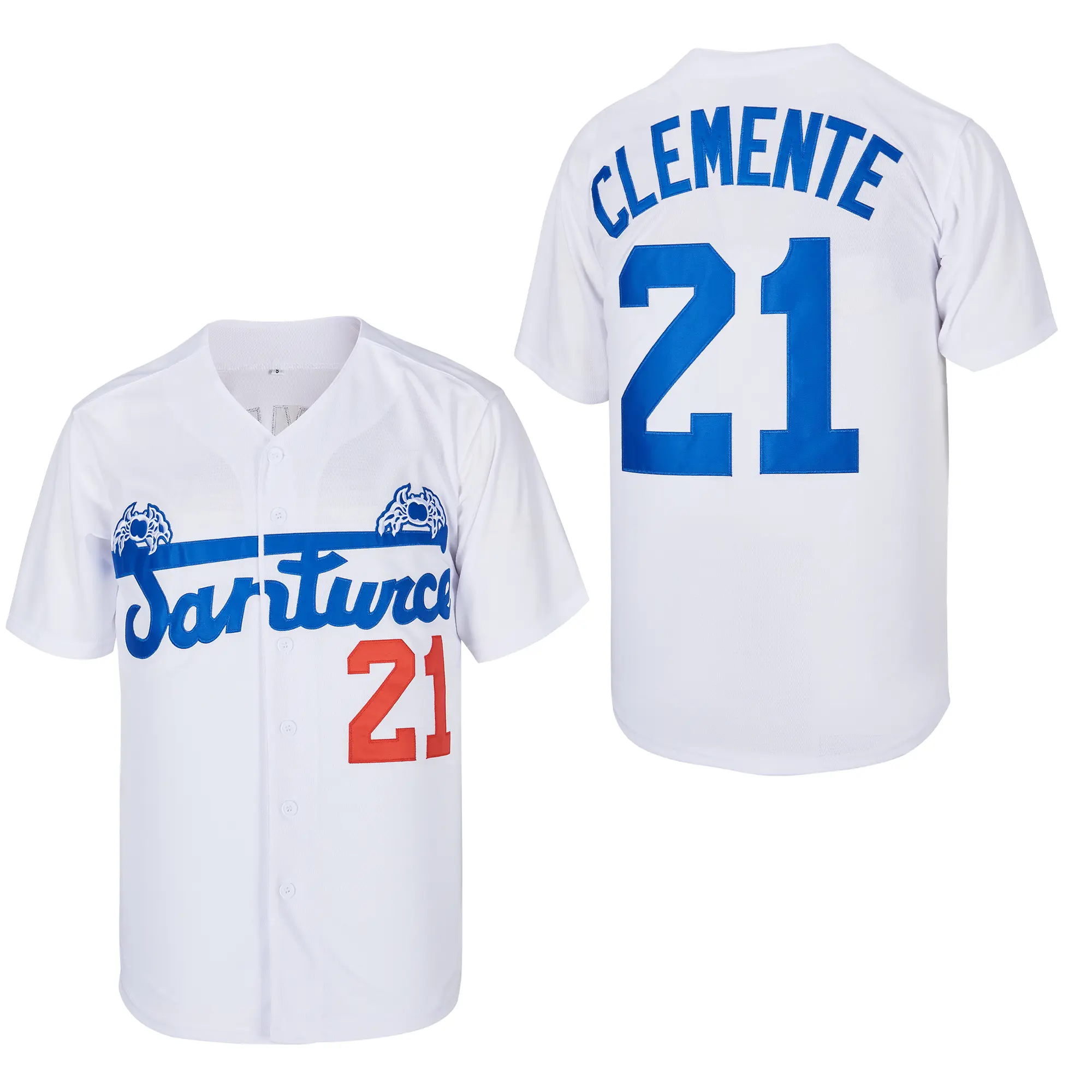 Men's Embroidered Baseball Jersey, Roberto Clemente #21 Santurce Crabbers Short Sleeve V-Neck Breathable Athletic Top, Short Sleeve Jersey, Fashion Jerseys