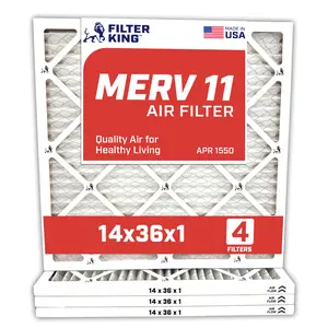Filter King 14x36x1 Air Filter | 4-PACK | MERV 11 HVAC Pleated A/C Furnace Filters | MADE IN USA | Actual Size: 13.5 x 35.5 x .75"