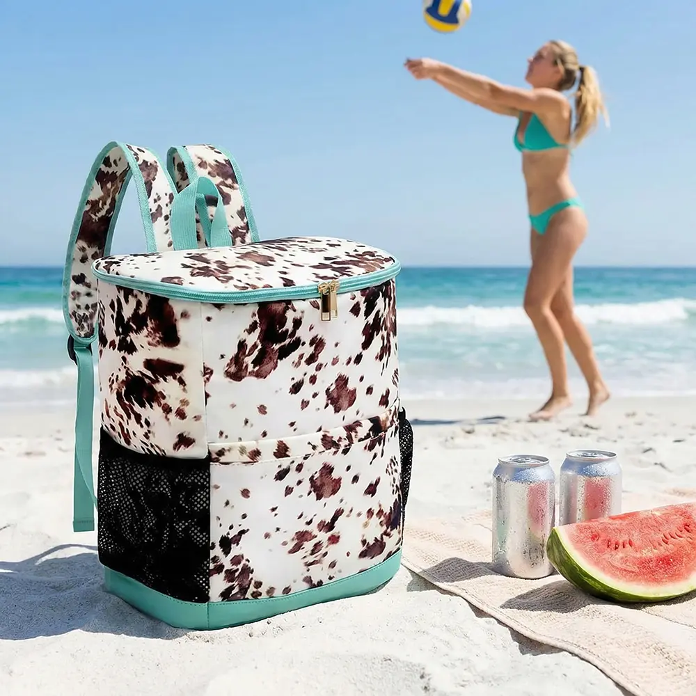Women's Soft Sided Leakproof Cooler Backpack, Insulated Can Cooler with Ice Retention, Lightweight Leopard Print Bag for Beach, Picnic, Hiking Camping Trips, Ice Retention Cooler