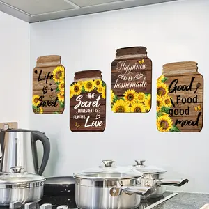 A set of 4 sunflower English decorative painting wall stickers for background walls, living rooms, and home decoration walls, Stick On Backsplash, Wall Art Stickers