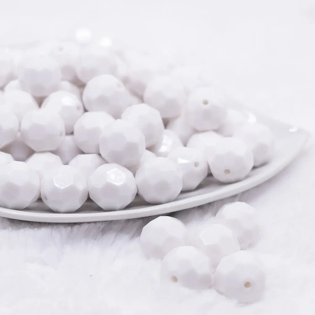 16mm White Faceted Bubblegum Beads