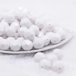 16mm White Faceted Bubblegum Beads