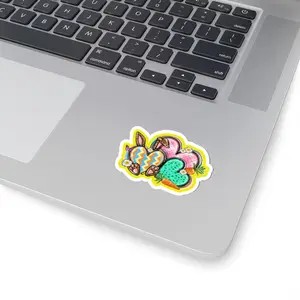 Cute Easter Heart & Bunny Kiss-Cut Sticker — Pastel Carrot Laptop Decal