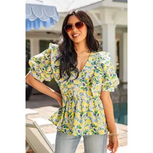 Citrus Bloom Puff Sleeve Yellow Blouse