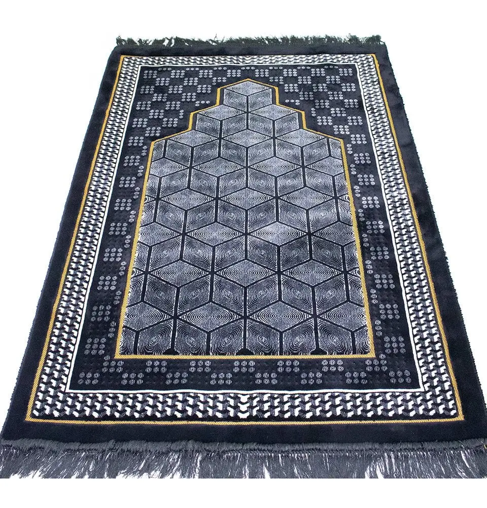 Double Plush Wide Extra Large Prayer Rug - Geometric Noor Black