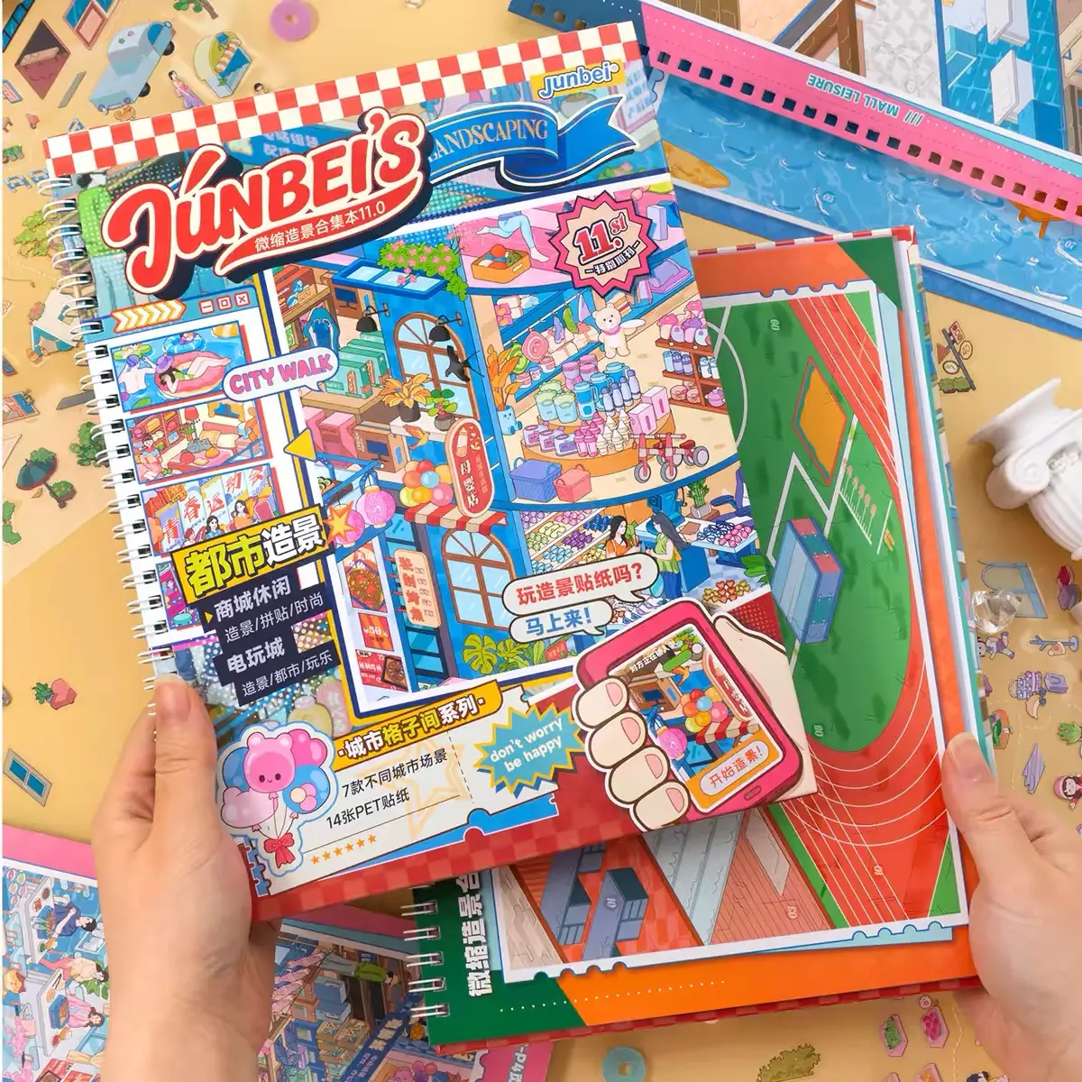 Junbei City cubicles 8 big scenes scenesticker book gift relaxing activity stress relief sticker pack cute craft kit