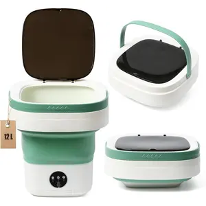 12L Portable Mini Foldable Washing Machine with Spin Basket Green Compact for Travel Home Dorm