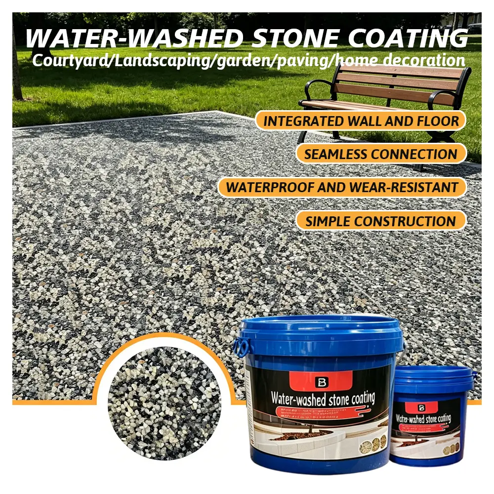Luxury Stone Texture Epoxy Sand Floor Paint - Waterproof, Decorative, Anti-Slip, No-Rinse, Excellent Durability Stone Coating for Home Improvement, 0.5kg/1kg Black White and Grey Floor Options