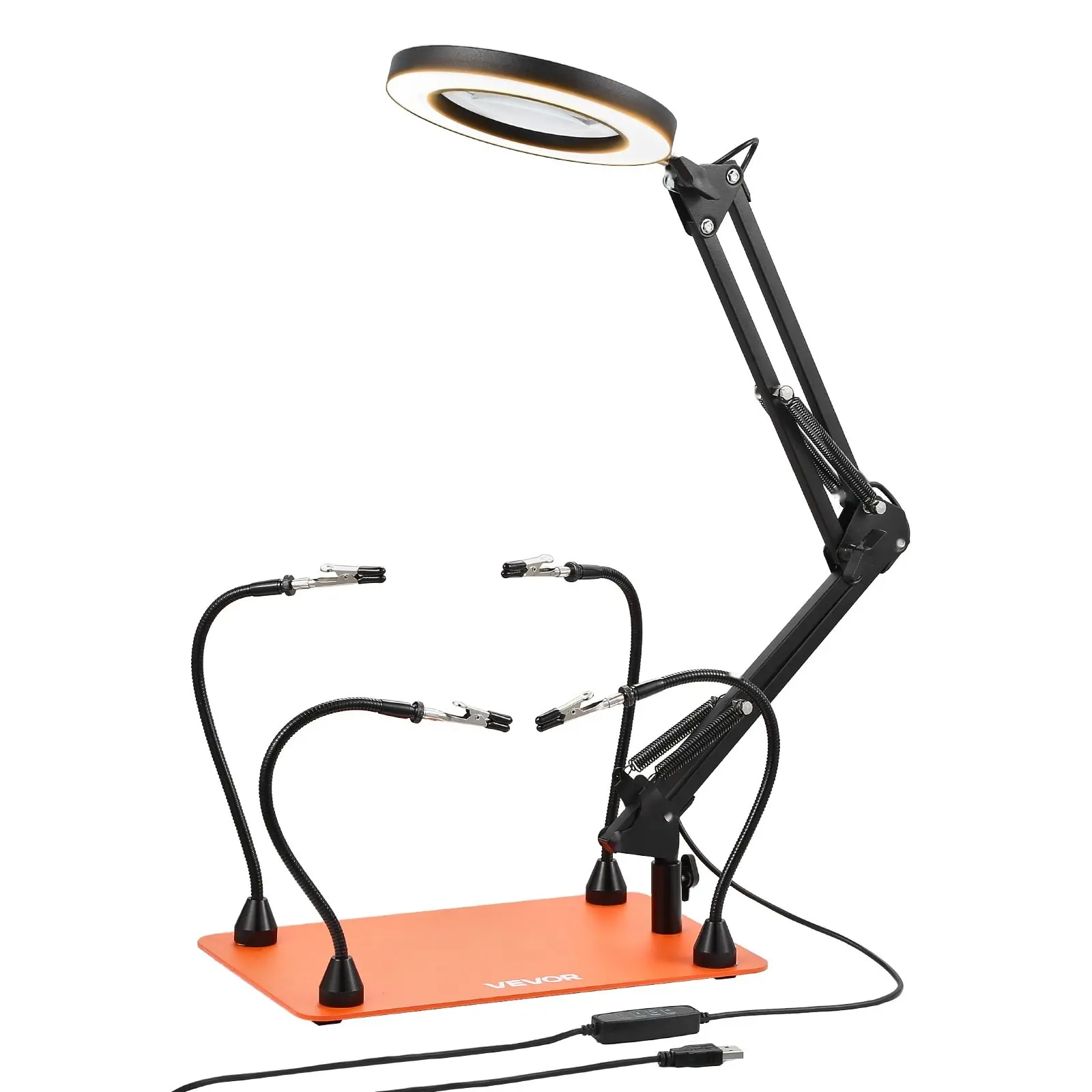 Magnetic Helping Hands Soldering Station With 3X LED Magnifying Lamp And 4 Adjustable Arms For PCB Repair, Electronics Assembly, Jewelry Making, And Soldering Workbench Tasks For Precision Soldering And Electronics Hobbyists